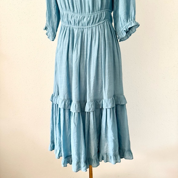 KORI Blue Short Sleeve Flutter Tiered Maxi Dress V-Neck Women's Size Medium M - Picture 3 of 7